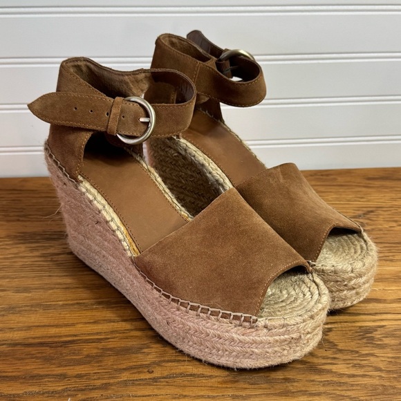 Marc Fisher Adalyn Women's Leather and Suede Espadrille Wedge Sandal Size 10 - Picture 1 of 8